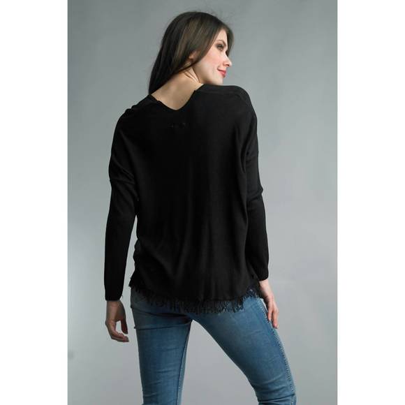 NEW TEMPO PARIS fringe vneck top in black - Picture 3 of 3